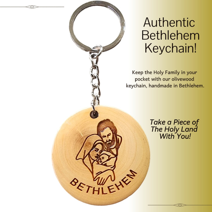 Keechain di Holy Family Round Olive Wood - Betlemme