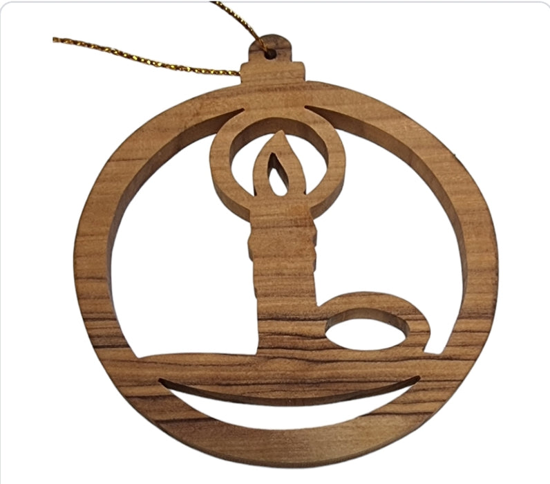 Christmas wood ornament in shape of a candle 