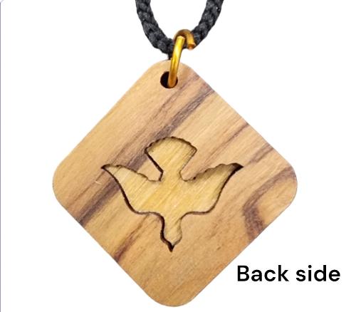 Holy Spirit Dove Pendant made from Olive Wood in other words wooden cross necklace