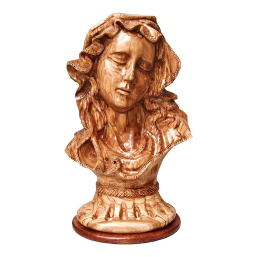 Bellezza serena: busto di madonna in legno di oliva intagliato a mano - Dettagli squisiti