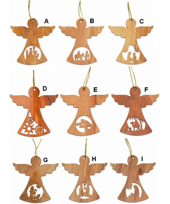 10 pieces of Oive wood Christmas ornaments made of olive wood in shape of angel 