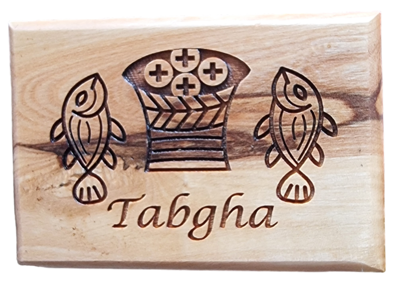 Pane e pesce benedetti - magnete frigorifero in legno di oliva