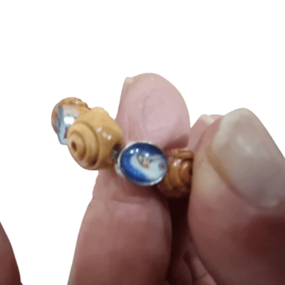wooden bead bracelet with virgin mary images