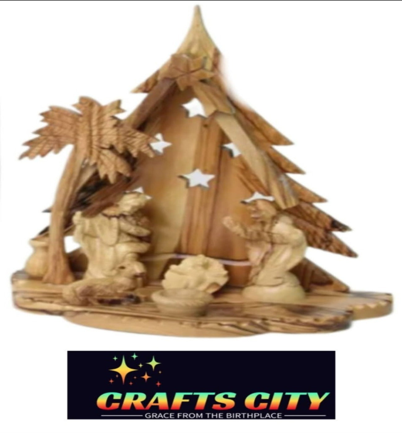 "Exquisite 17 cm Hand-Crafted Olive Wood Nativity Scene: A Reverent Celebration"
