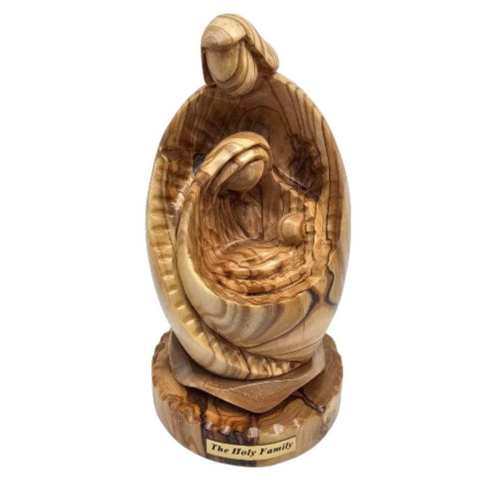 Divine Embrace: Hand-Carved Olive Wood Statue of the Holy Family