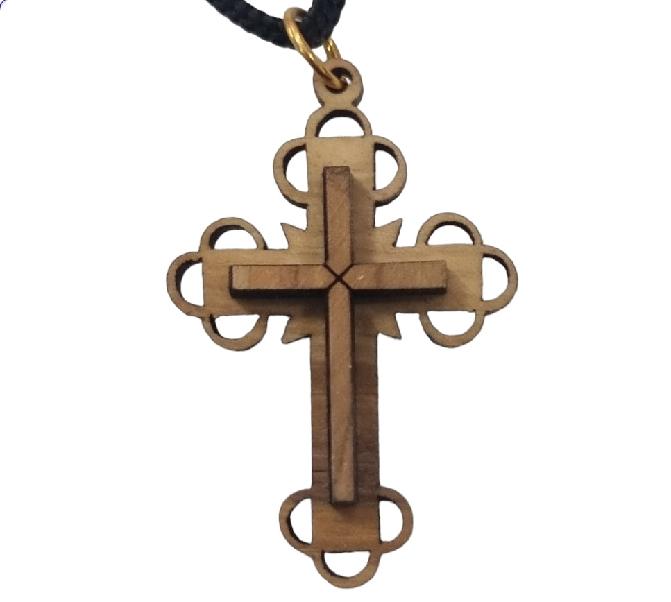 Unique Natural Olive Wood Jewelry Pendant - Hope & Faith Cross Necklace from Bethlehem