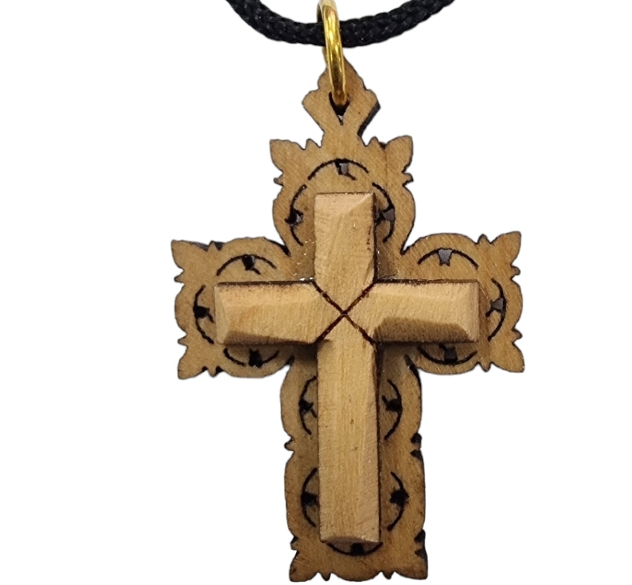Carry the Promise: Timeless Olive Wood Cross Necklace on Black Cord