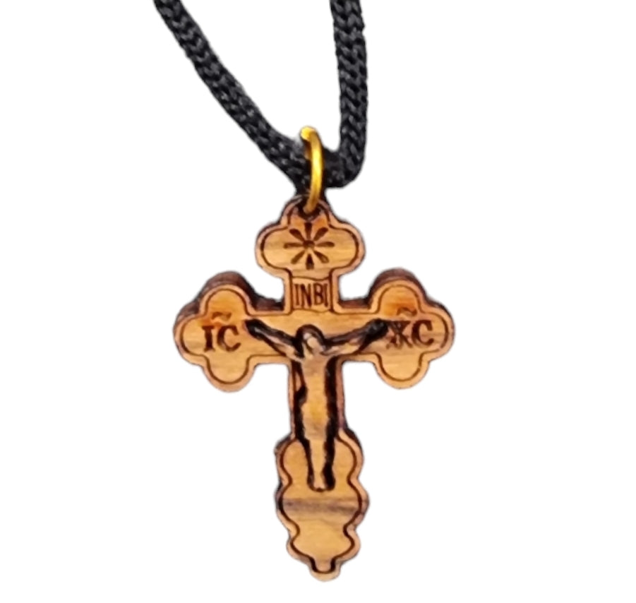 IC XC Budded Cross & Jesus Silhouette Necklace Olive Wood From Bethlehem