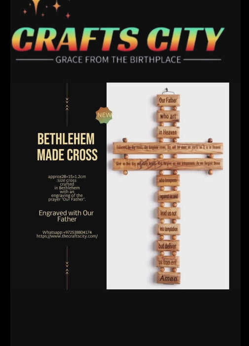 Hermosa cruz de madera de oliva con la oración del Señor, hecha a mano en Belén
