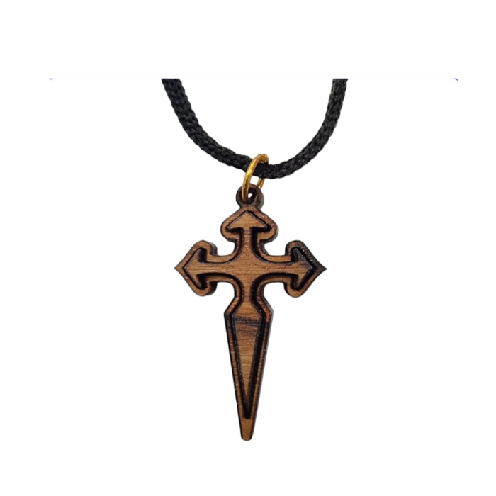 St. James' Cross & Sword in Bethlehem Olive Wood - a wooden cross necklace