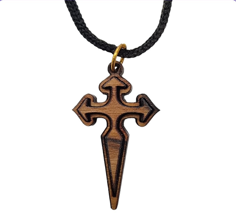 St. James' Cross & Sword in Bethlehem Olive Wood  a wooden cross necklace