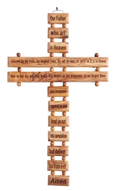 Bellissima croce di legno di oliva con la preghiera del Signore, artigianale a Betlemme