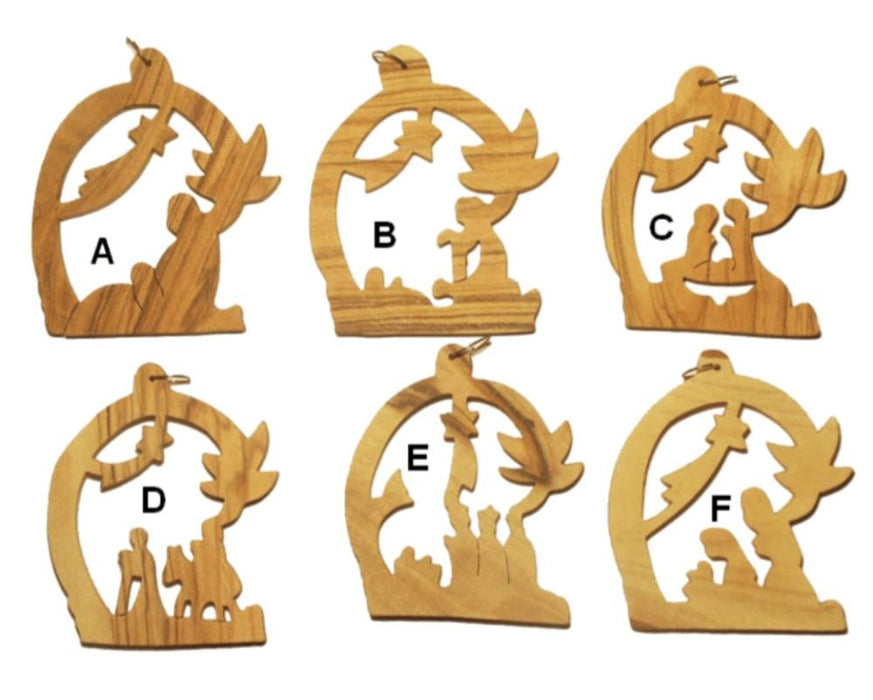 set of olive wood christmas ornaments in shape of palm tree