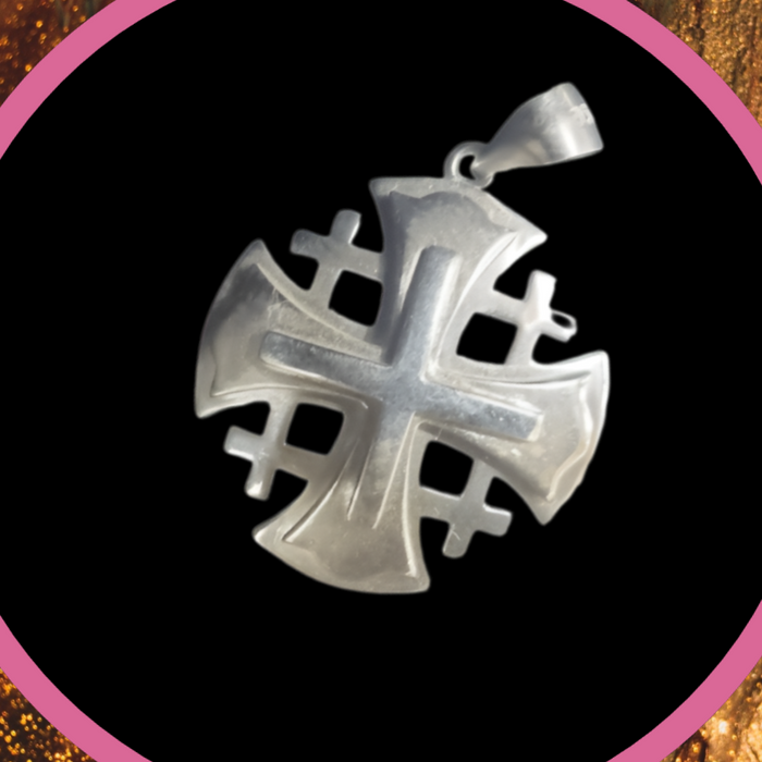 Siltret Sterling -925 Jérusalem Cross Pendant