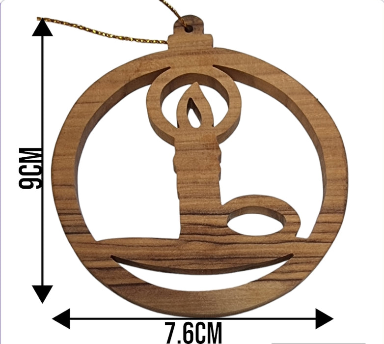 size of Christmas wood ornament in shape of a candle 