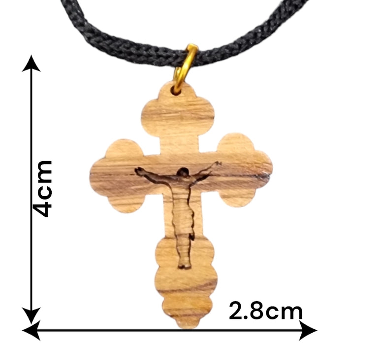 size view of  Jesus Silhouette Necklace, Olive Wood Cross From Bethlehem - wooden cross necklace